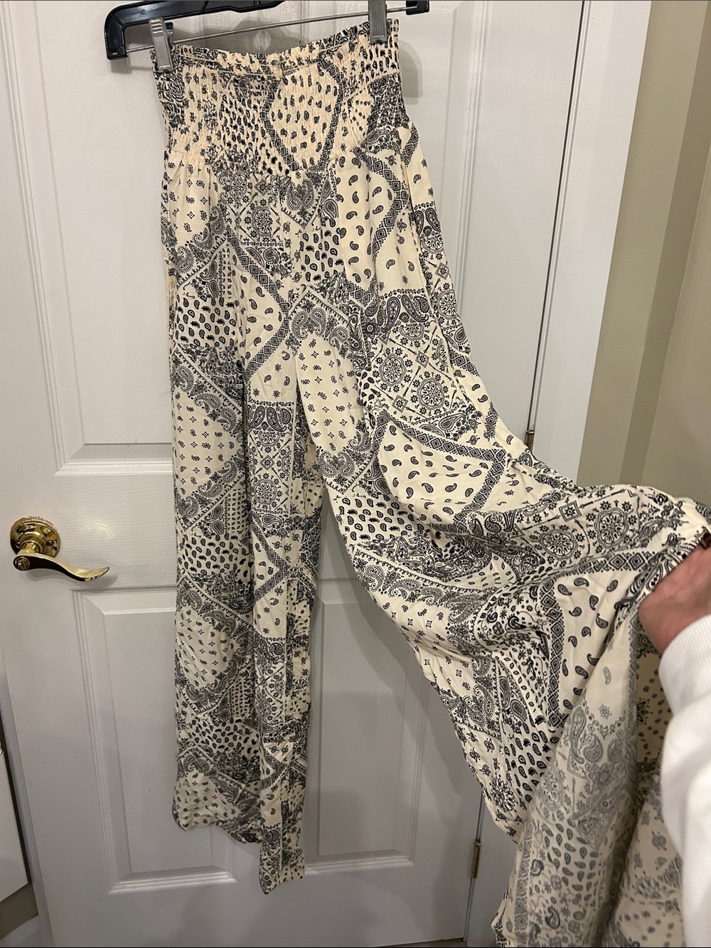 Streetwear Society Cream Wide Leg Pants with Black Bandana Print